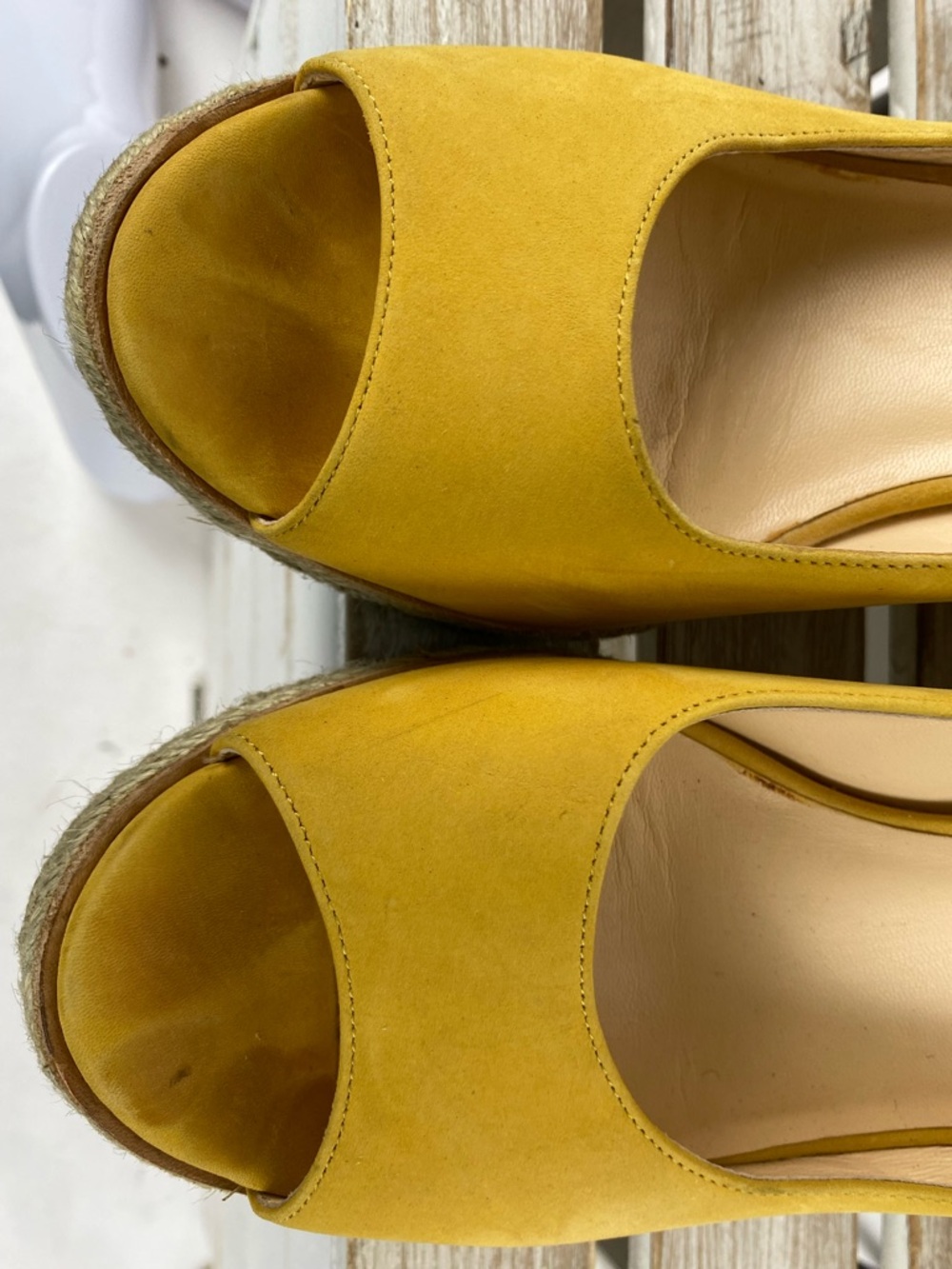 Cole Haan yellow nubuck leather Jocelyn OT peep-toe wedge shoes women’s size 8B - Picture 7 of 14